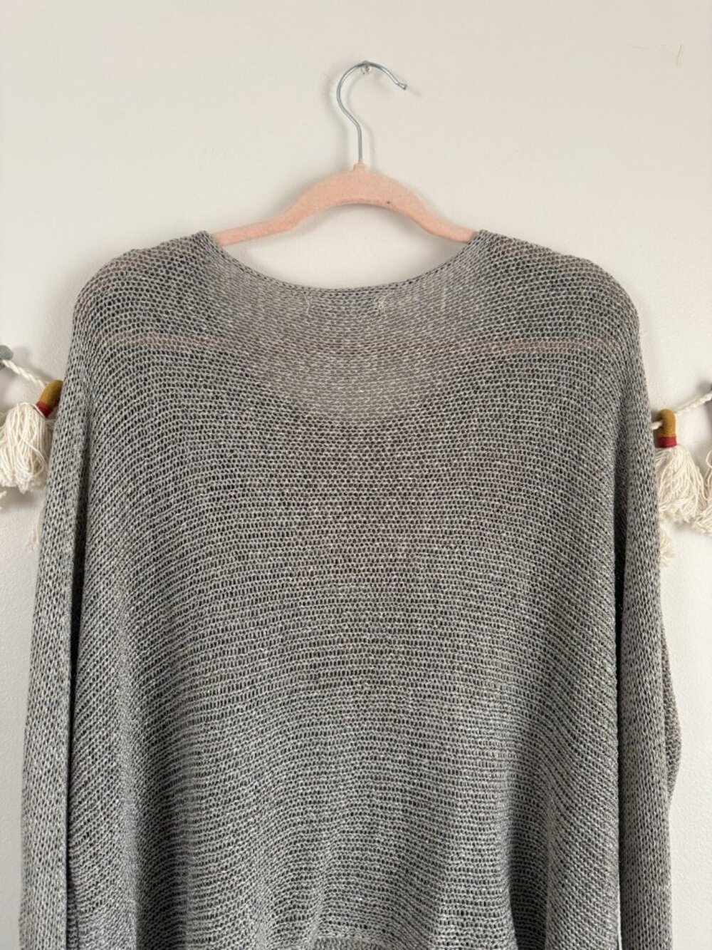 Alembika Open Knit Asymmetrical Grey Slouchy Oversized Lagenlook Coastal Top S - Picture 2 of 9